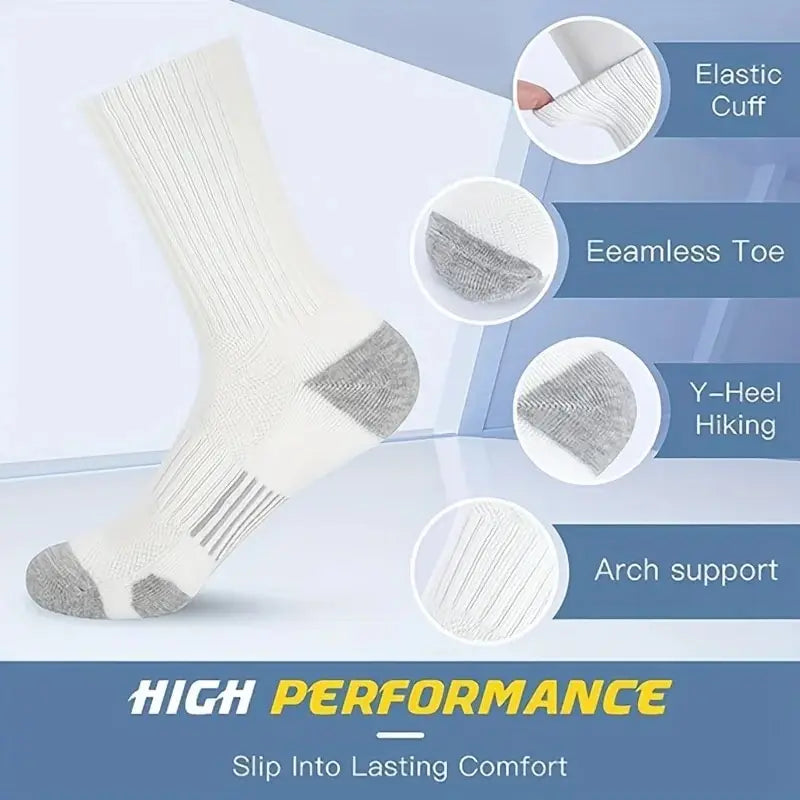 6 Pairs Of Sports Socks Men's Buffered Running Socks Breathable Outdoor Sports Socks Long Mid Calf Socks