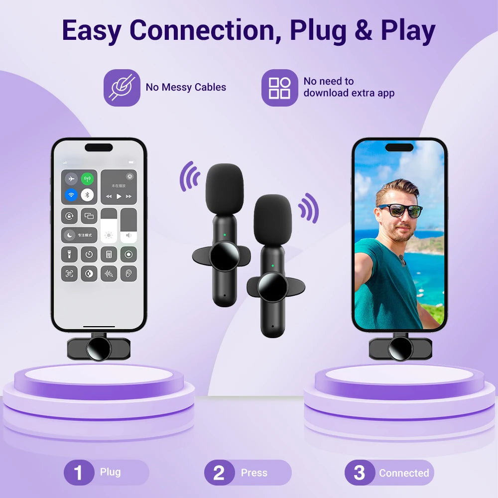 Basix 2.4G Wireless Stereo Lavalier Microphone Live Interview Outdoor Mini Noise Cancelling for iPhone Android rotate Lapel Mic