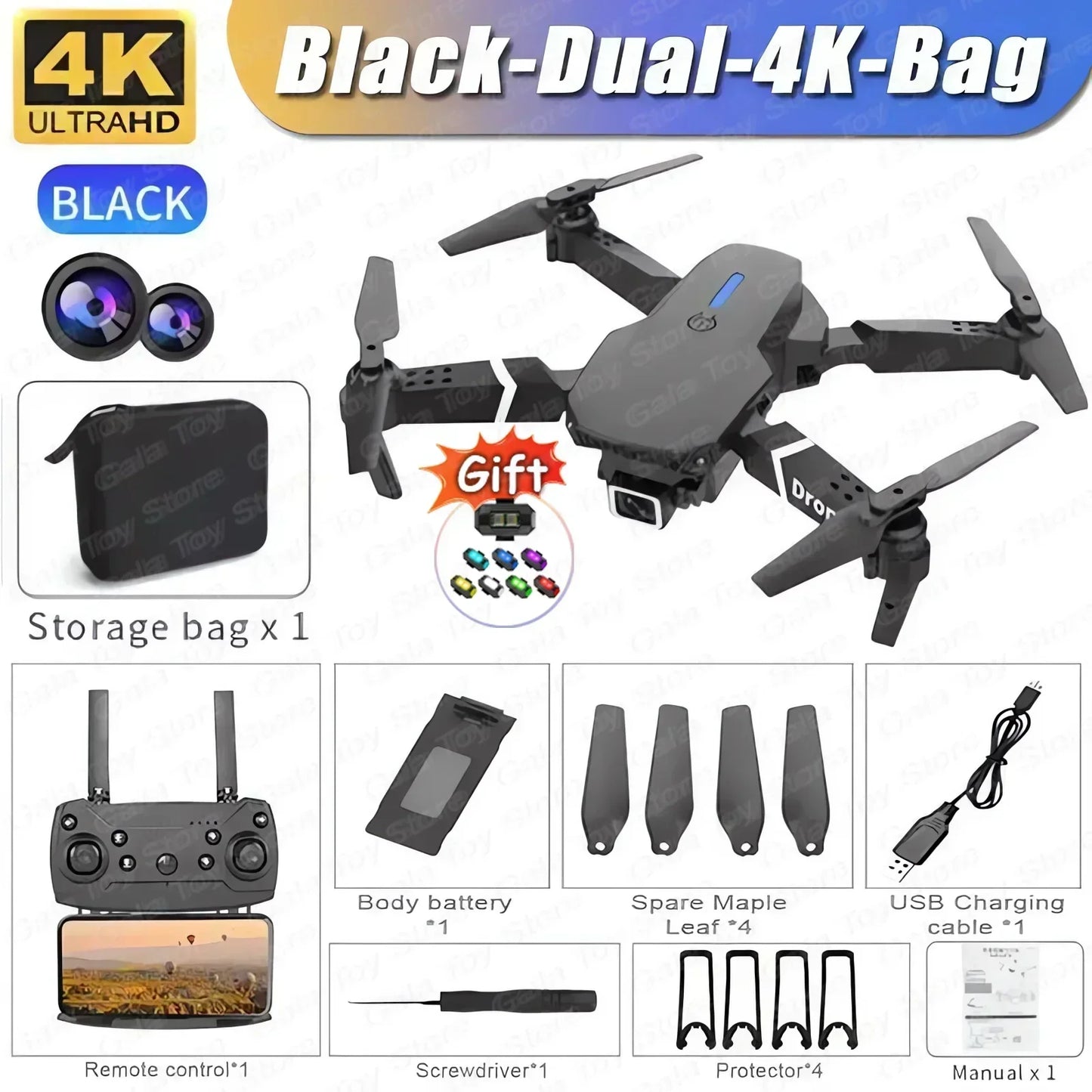Mini E99Pro Foldable RC Helicopter 5G WiFi FPV 4K Dual HD Camera Drone with Height Hold Wide Angle Professional