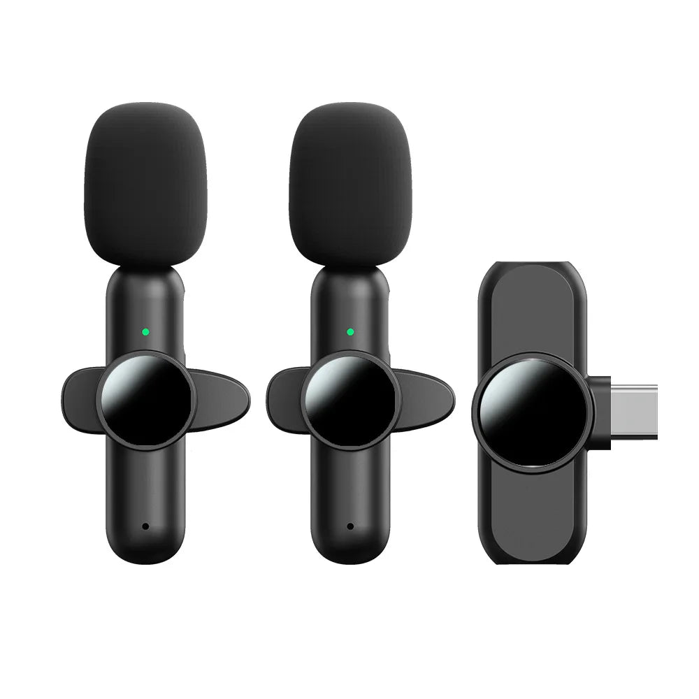 Basix 2.4G Wireless Stereo Lavalier Microphone Live Interview Outdoor Mini Noise Cancelling for iPhone Android rotate Lapel Mic
