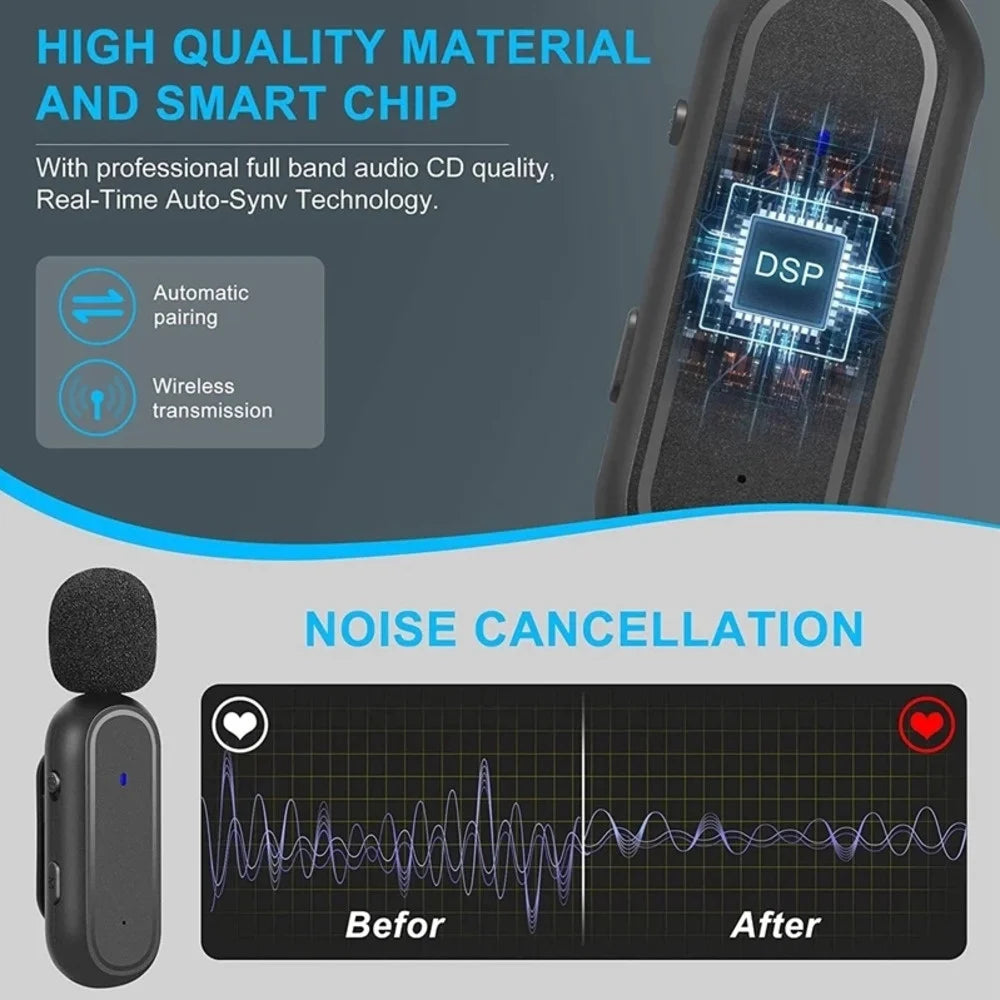 For Xiaomi Mijia Wireless HD Radio Live Microphone Noise Cancel Dual Mic 20 Meters for Mobile Phone Tiktok Short Video Recording
