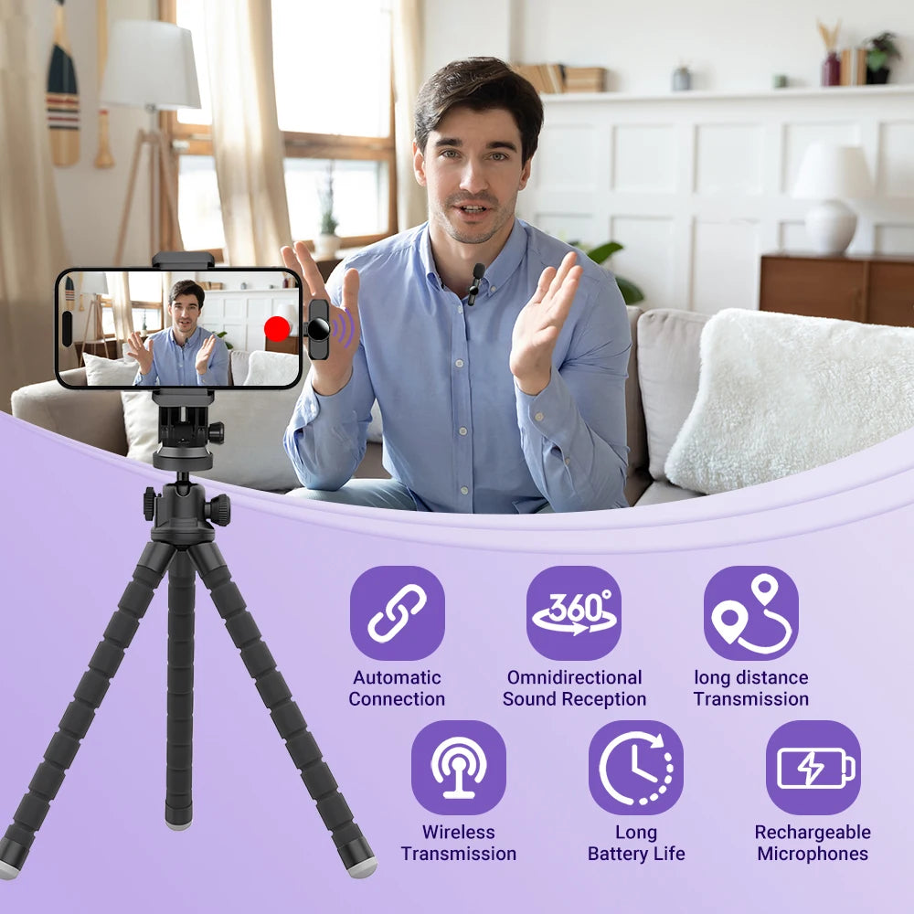 Basix 2.4G Wireless Stereo Lavalier Microphone Live Interview Outdoor Mini Noise Cancelling for iPhone Android rotate Lapel Mic