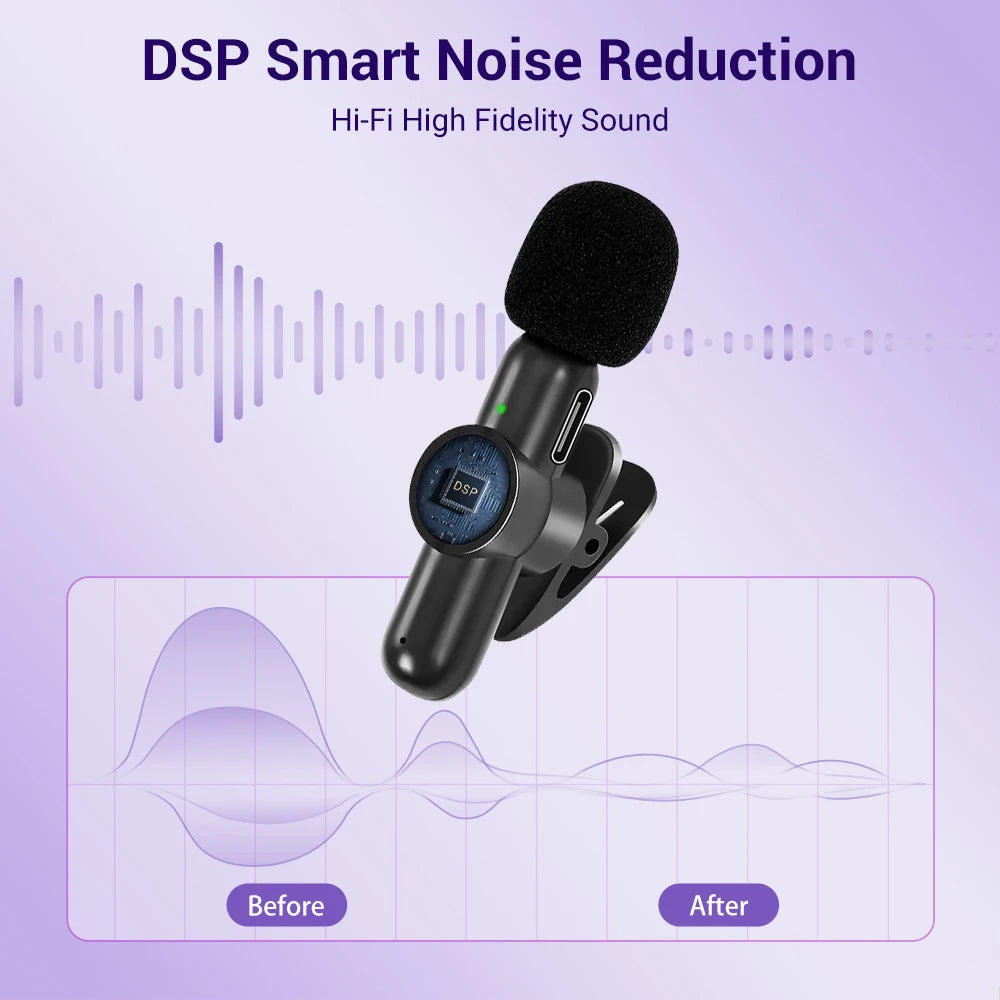 Basix 2.4G Wireless Stereo Lavalier Microphone Live Interview Outdoor Mini Noise Cancelling for iPhone Android rotate Lapel Mic