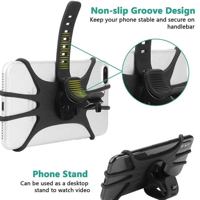 Universal Bicycle Mobile Phone Holder 360 Rotating Silicone Bike GPS Clip Mount Baby Stroller Stand Motorcycle Handlebar Bracket