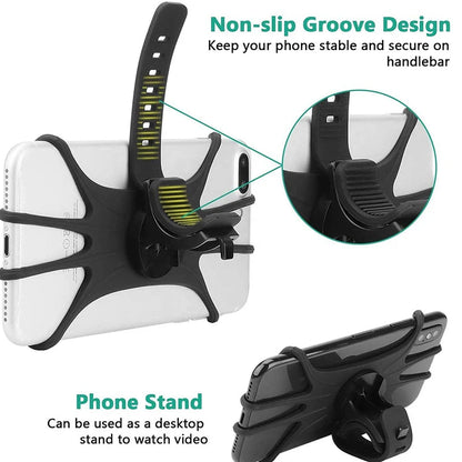 Universal Bicycle Mobile Phone Holder 360 Rotating Silicone Bike GPS Clip Mount Baby Stroller Stand Motorcycle Handlebar Bracket