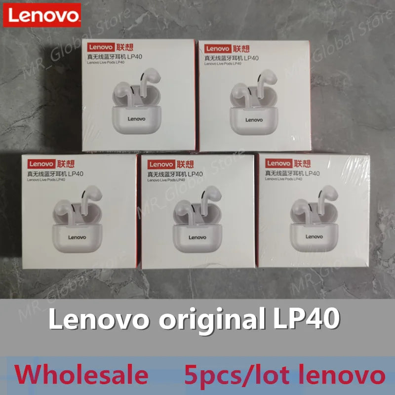 Lenovo LP40PRO/LP40 5pcs Wireless Earphone Bluetooth 5.0 Dual Stereo Noise Reduction Bass Touch Control Long Standby 230mA