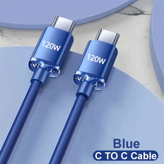 120W USB Type C Cable Type C to Type C Fast Charging Cord USB C Quick Charge Phone Cables For Samsung Xiaomi Huawei Realme