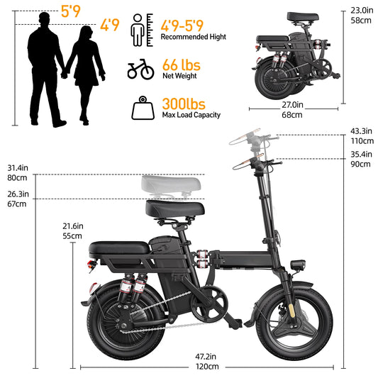 Mini Foldable Electric Bike For Adults, 48V 20AH/15AH/10Ah Battery, Ebikes For Men, 500W Motor, 14'' Folding Electric Bicycles