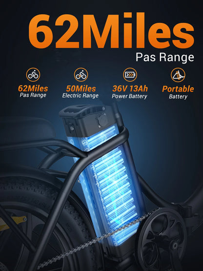 MilePort 1 Folding E-Bike, 750W Motor, 36V 13AH Battery, 32KM/h Speed, 60-80KM Range, Ideal for Mountain & Urban Commuting