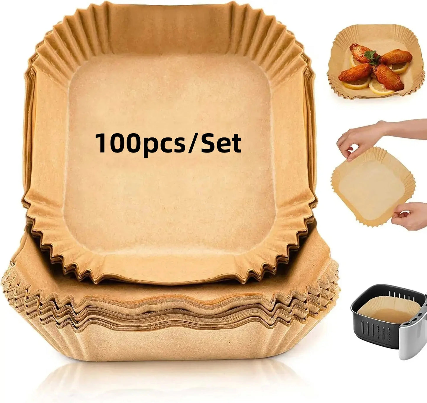 50/100pcs Square Airfryer Papers Non-Stick  Disposable Paper Large Air Fryer Disposable Food Householdr Kitchen Oil Absorbing
