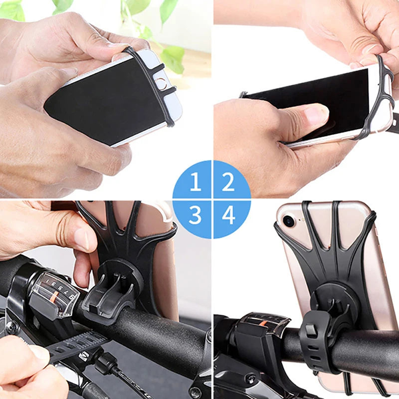 Universal Bicycle Mobile Phone Holder 360 Rotating Silicone Bike GPS Clip Mount Baby Stroller Stand Motorcycle Handlebar Bracket