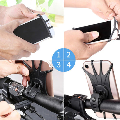 Universal Bicycle Mobile Phone Holder 360 Rotating Silicone Bike GPS Clip Mount Baby Stroller Stand Motorcycle Handlebar Bracket
