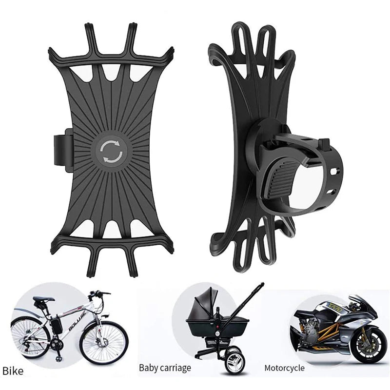 Universal Bicycle Mobile Phone Holder 360 Rotating Silicone Bike GPS Clip Mount Baby Stroller Stand Motorcycle Handlebar Bracket