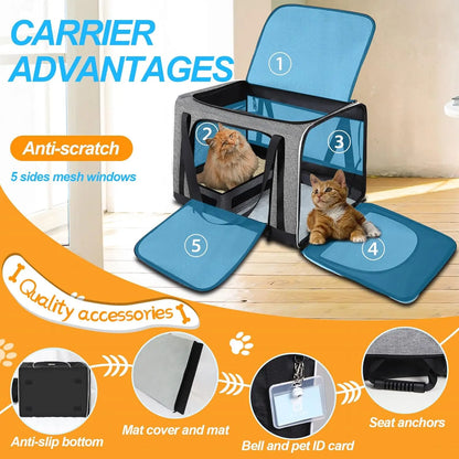 Extra Large Cat Carrier with Wheels and Litter Box 24"x17"x17" for Large Cat or 2 Small Cats