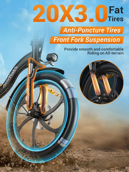 MilePort 1 Folding E-Bike, 750W Motor, 36V 13AH Battery, 32KM/h Speed, 60-80KM Range, Ideal for Mountain & Urban Commuting