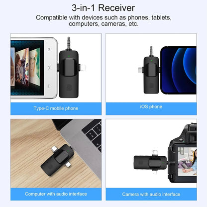 2.4G Wireless Lavalier Microphone Portable Audio Video Recording Mini Mic for iPhone Android Live Broadcast Gaming Phone Mic