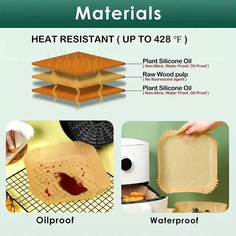 50/100pcs Square Airfryer Papers Non-Stick  Disposable Paper Large Air Fryer Disposable Food Householdr Kitchen Oil Absorbing