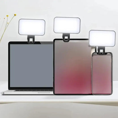 Portable LED Mini Selfie Fill Light Rechargeable Rechargeable With Cable 3 Modes Adjustable Brightness Clip On For PC Phone