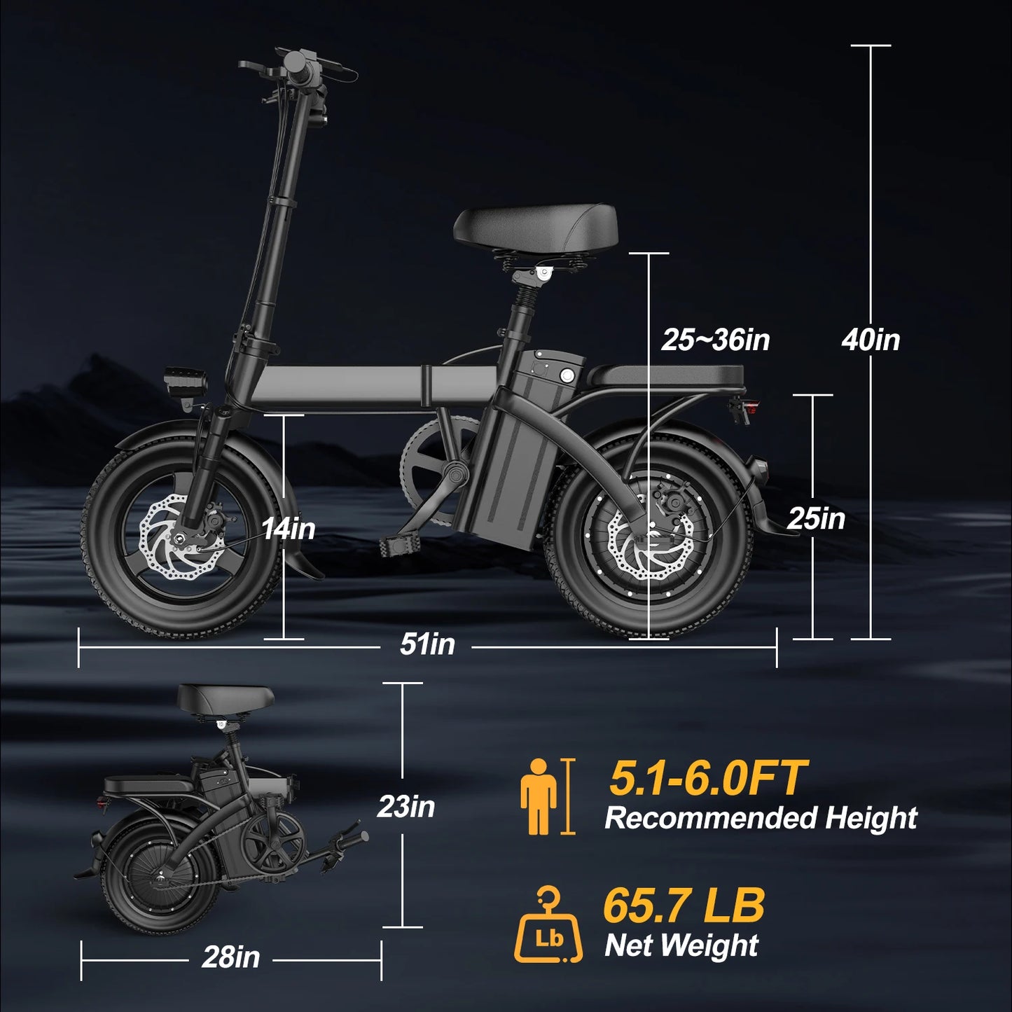 Mini Foldable Electric Bike For Adults, 48V 20AH/15AH/10Ah Battery, Ebikes For Men, 500W Motor, 14'' Folding Electric Bicycles