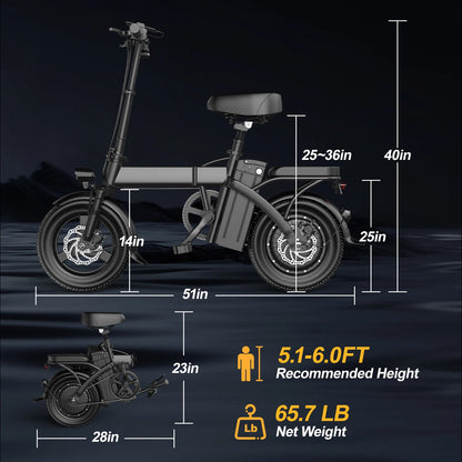 Mini Foldable Electric Bike For Adults, 48V 20AH/15AH/10Ah Battery, Ebikes For Men, 500W Motor, 14'' Folding Electric Bicycles