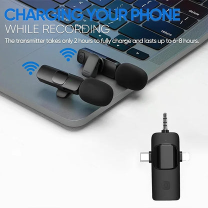 2.4G Wireless Lavalier Microphone Portable Audio Video Recording Mini Mic for iPhone Android Live Broadcast Gaming Phone Mic