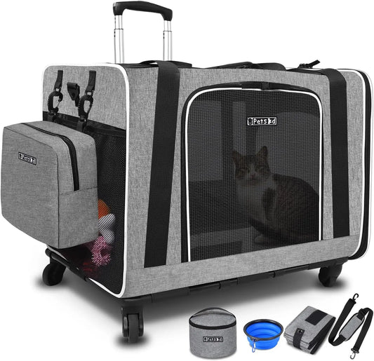 Extra Large Cat Carrier with Wheels and Litter Box 24"x17"x17" for Large Cat or 2 Small Cats