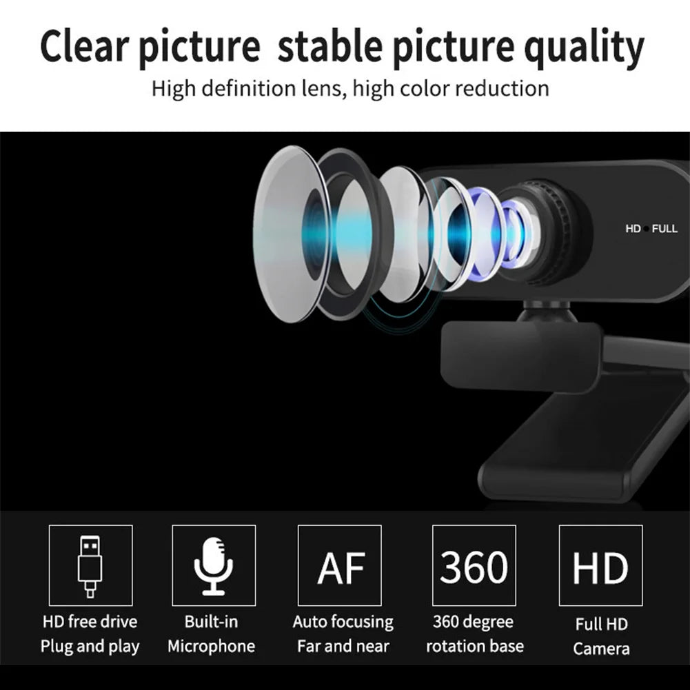 USB HD Web Camera 1080P and 2K Autofocus with Microphone Plug and Play for PC Laptop Desktop