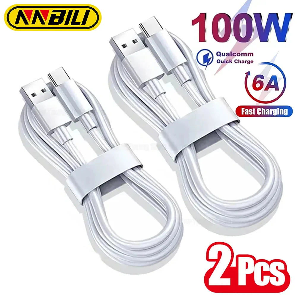 NNBILI 6A 1-2PCS 100W USB C Cable For Samsung Ultra Huawei P30 Pro Xiaomi Redmi Oneplus Fast Charging Charger Cable Accessories