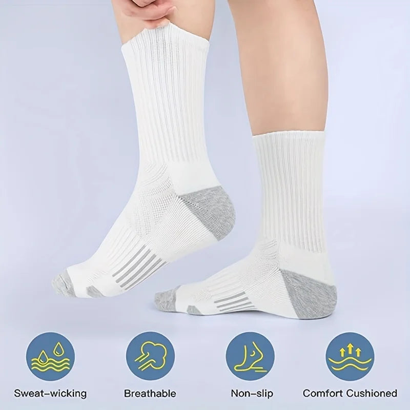 6 Pairs Of Sports Socks Men's Buffered Running Socks Breathable Outdoor Sports Socks Long Mid Calf Socks