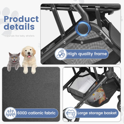 Pet Trolley jogging stroller  Pet Strollers for Small Medium Dogs Cat  Foldable Travel Pet Gear Stroller Car Dog