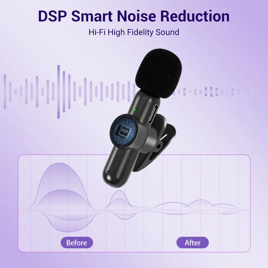 Basix 2.4G Wireless Stereo Lavalier Microphone Live Interview Outdoor Mini Noise Cancelling  for iPhone Android rotate Lapel Mic