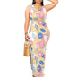 Women's 2025 spring and summer sleeveless knee length dress with hollowed out pullover, butterfly print beach casual dress
