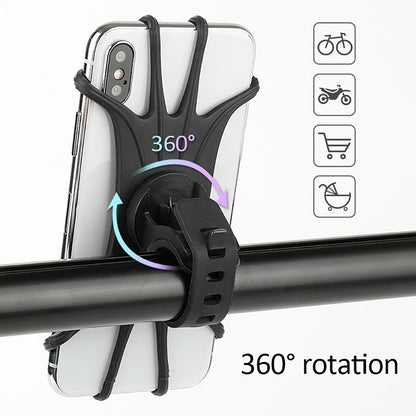 Universal Bicycle Mobile Phone Holder 360 Rotating Silicone Bike GPS Clip Mount Baby Stroller Stand Motorcycle Handlebar Bracket