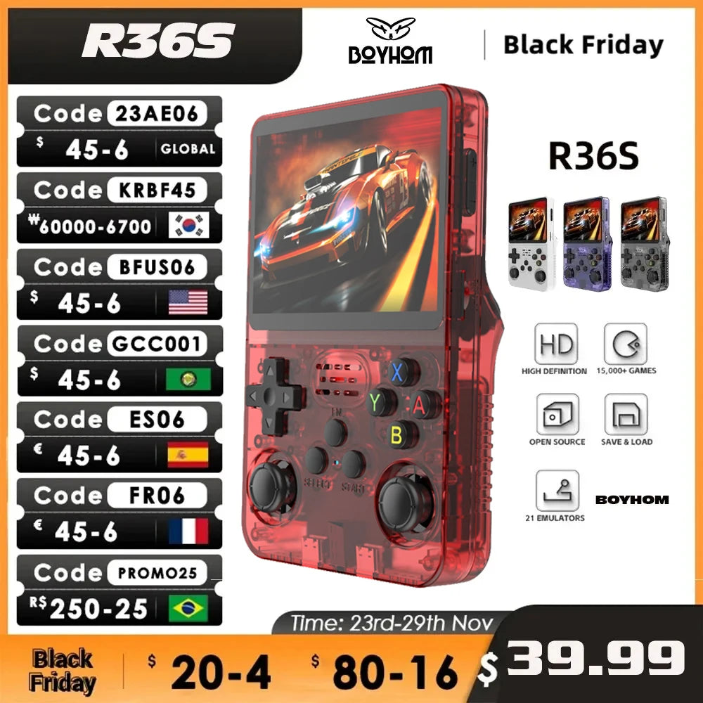 Open Source R36S Retro Handheld Video Game Console Linux System 3.5 Inch IPS Screen Portable Pocket Video Player 64GB 128G Games