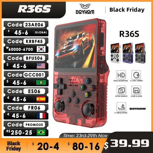 Open Source R36S Retro Handheld Video Game Console Linux System 3.5 Inch IPS Screen Portable Pocket Video Player 64GB 128G Games