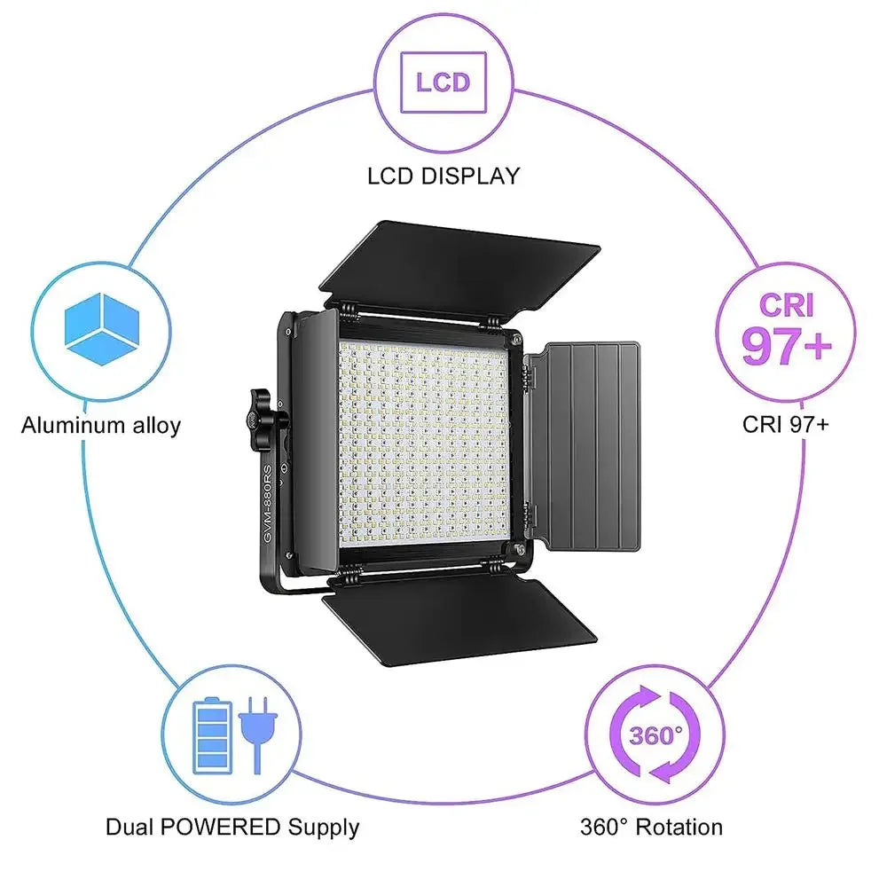 High Power 60W RGB LED Video Light Kit 2-Pack Bluetooth Controlled Photography Studio Lighting Panel